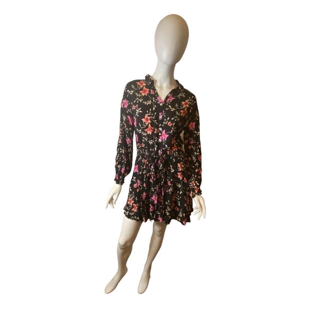 NWT Free People XS Lighten Up Floral Mini Dress Black Pink - Picture 5 of 13